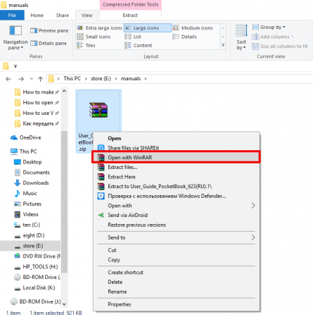 How to open Zip with WinRAR