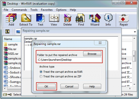 How to use WinRAR to repair corrupted file
